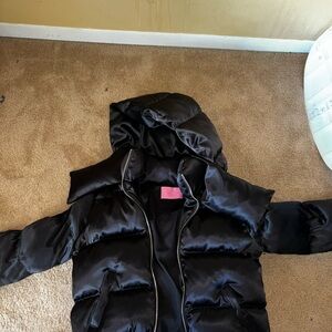 Black Azelia wang silk puffer coat w/ detachable hood